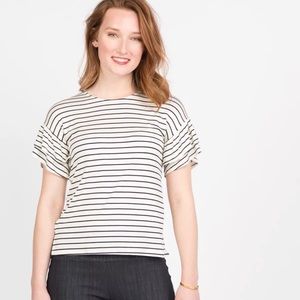Agnes & Dora Frill Sleeve Cream Black Stripe XL